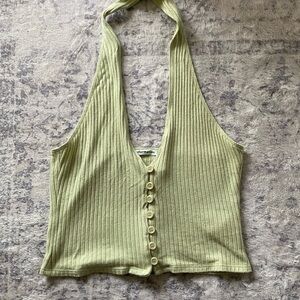 Reformation Green Ribbed Halter Top